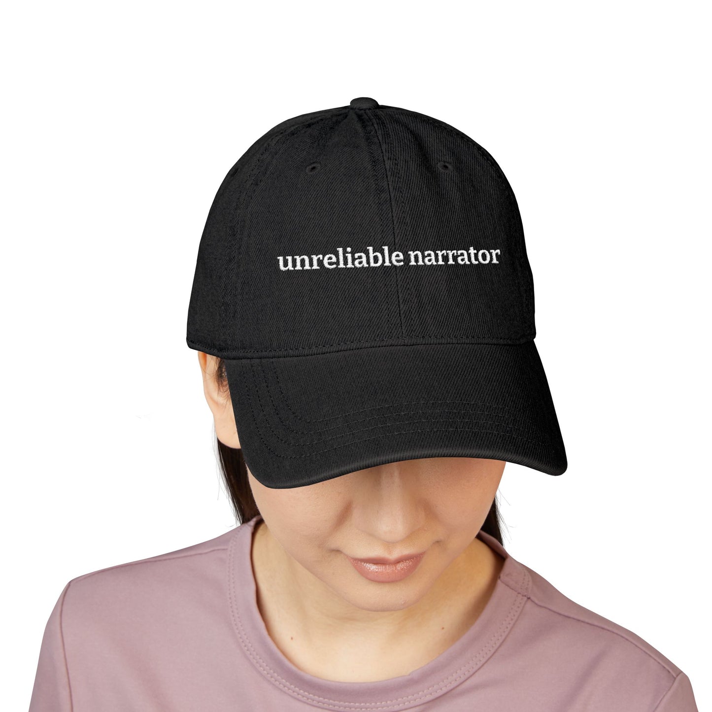 Unreliable Narrator Embroidered Denim Hat — Funny Literary Writer Cap