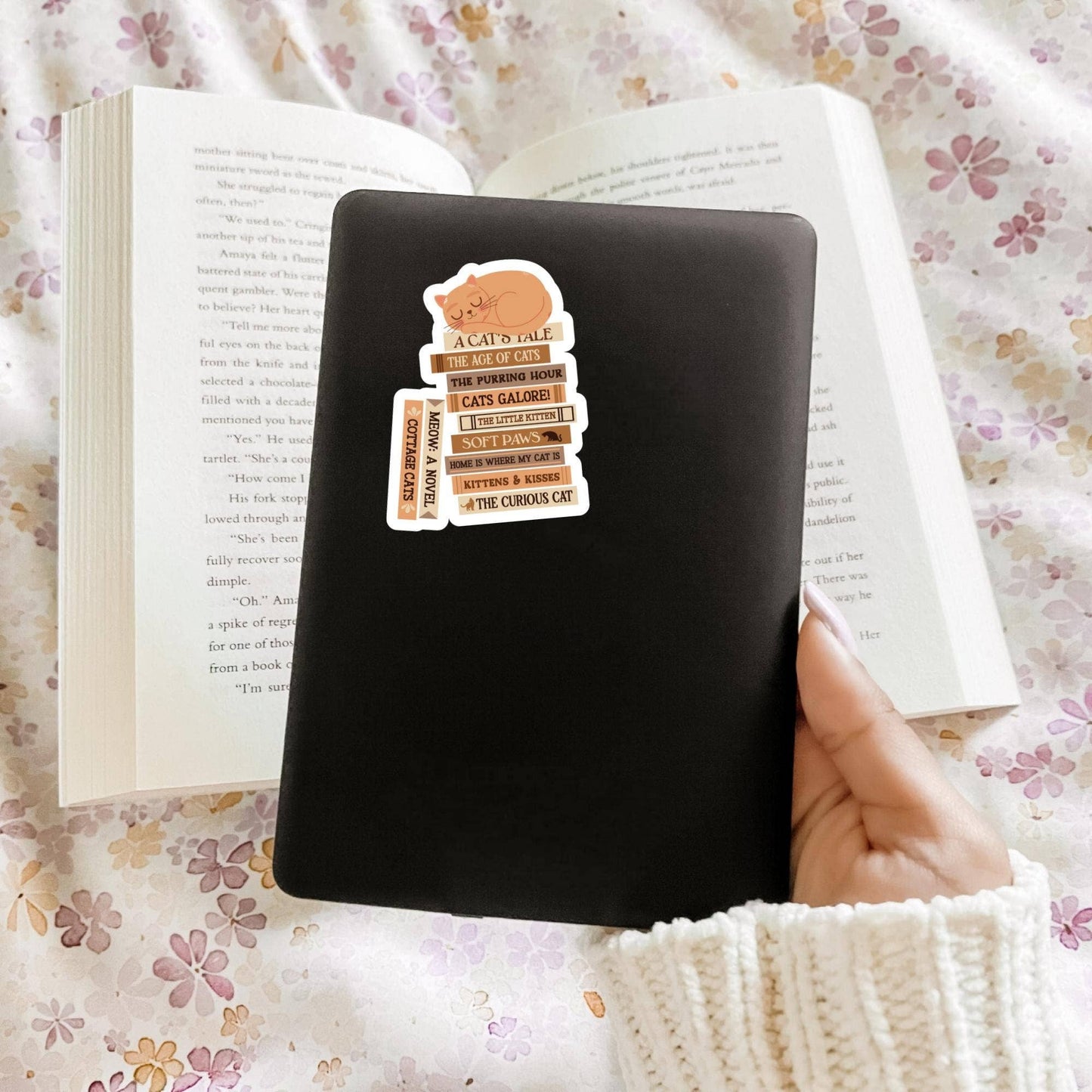 Cat Book Stack Sticker